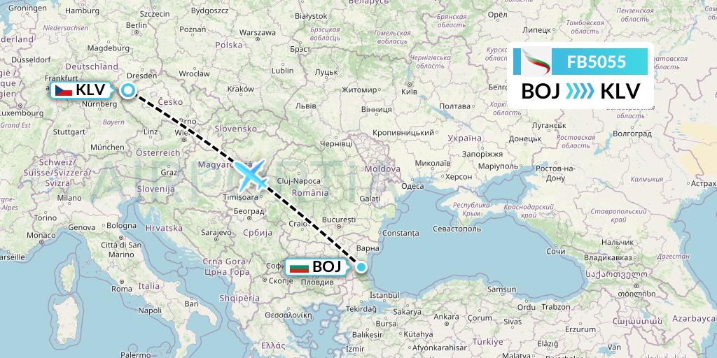 FB5055 Bulgaria Air Flight Map: Burgas to Karlovy Vary