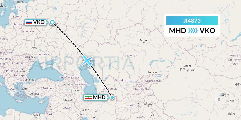 JI4873 Armenian Airlines Flight Map: Mashhad to Moscow