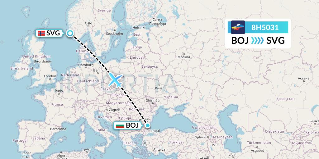 8H5031 BH Air Flight Map: Burgas to Stavanger