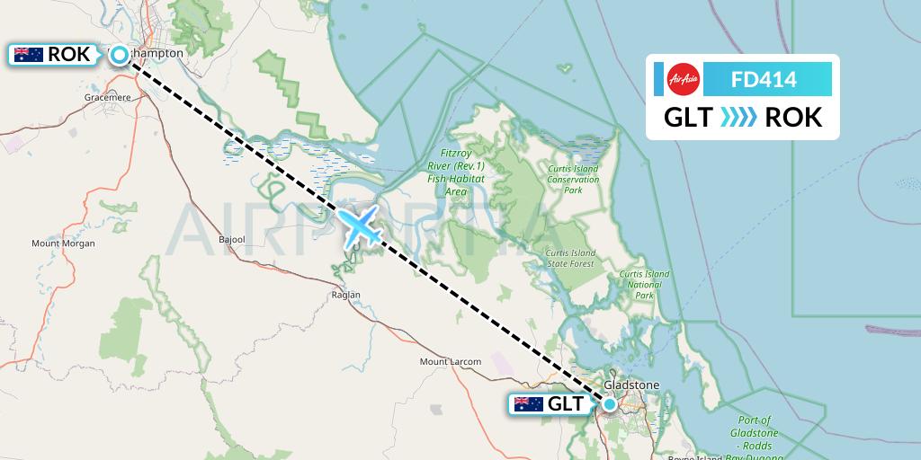 FD414 Thai AirAsia Flight Map: Gladstone to Rockhampton