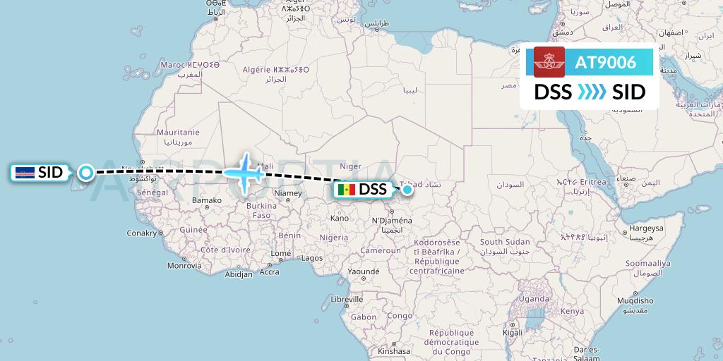 AT9006 Royal Air Maroc Flight Map: Dakar to Espargos