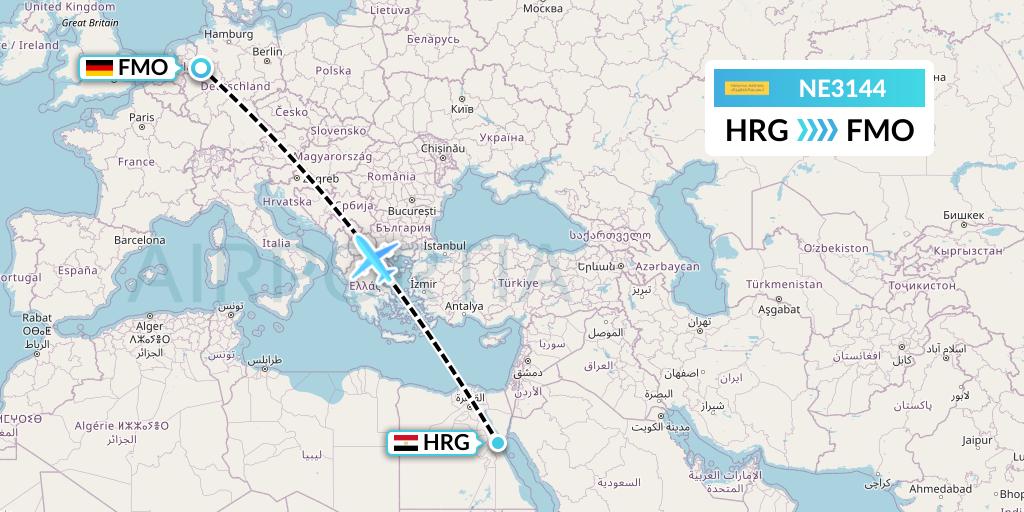 NE3144 Nesma Airlines Flight Map: Hurghada to Munster