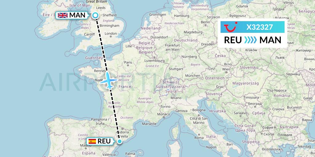 X32327 TUI fly Germany Flight Map: Reus to Manchester
