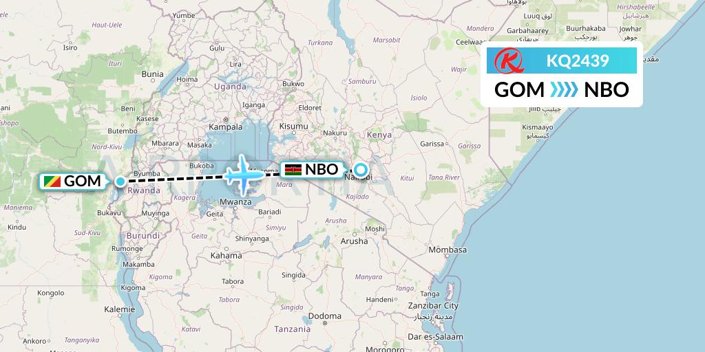 KQ2439 Kenya Airways Flight Map: Goma to Nairobi