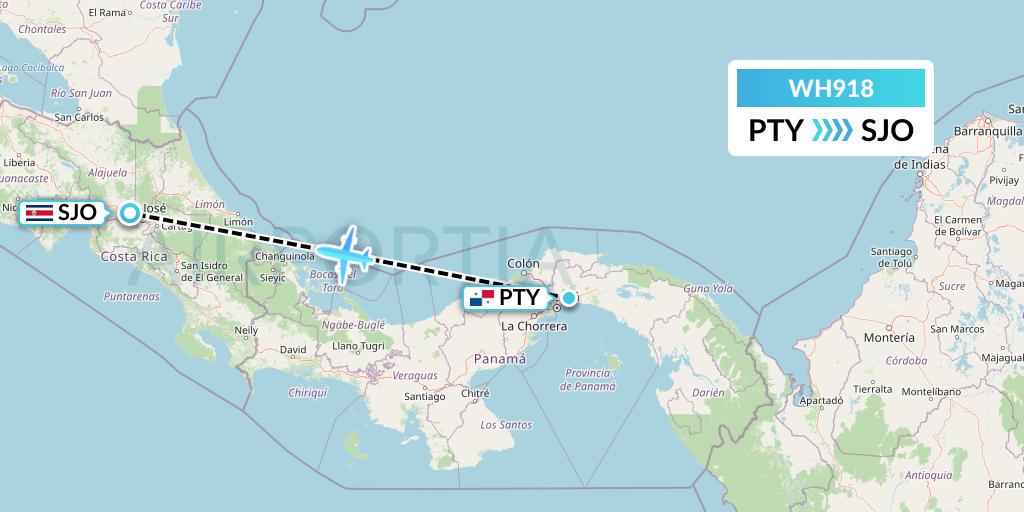 WH918 West African Airlines Flight Map: Panama City to San Jose
