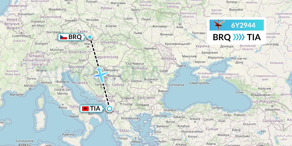 6Y2944 SmartLynx Flight Map: Brno to Tirana