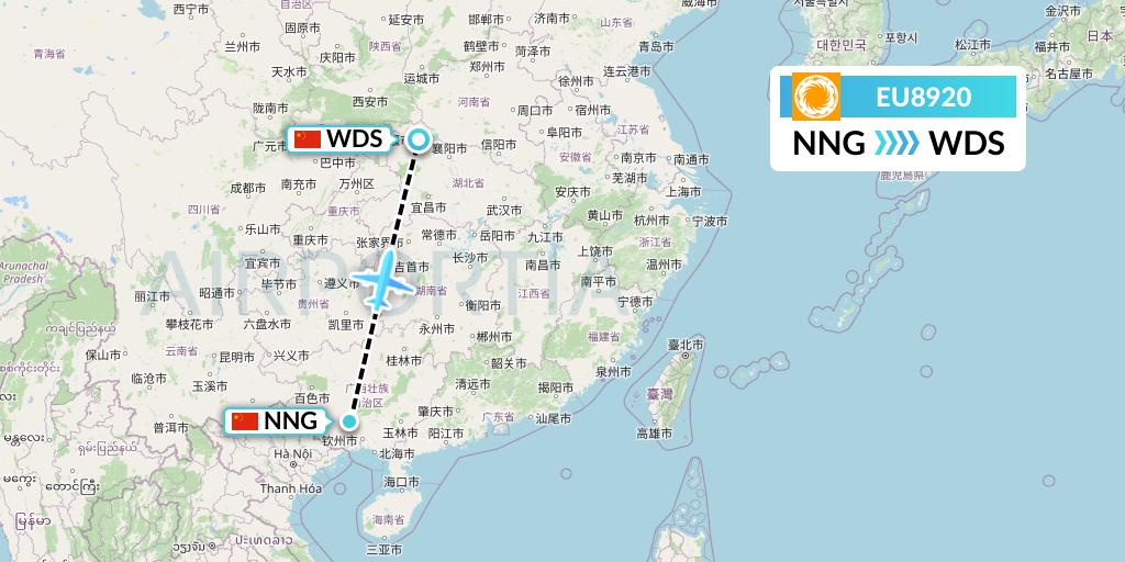 EU8920 Chengdu Airlines Flight Map: Nanning to Shiyan