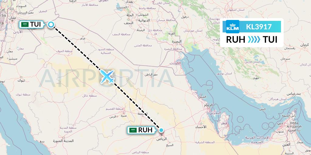 KL3917 KLM Flight Map: Riyadh to Saudi Arabia