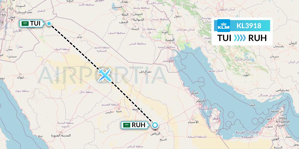 KL3918 KLM Flight Map: Saudi Arabia to Riyadh