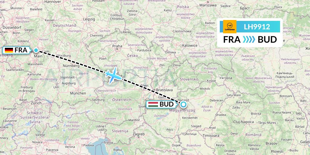 LH9912 Lufthansa Flight Map: Frankfurt to Budapest