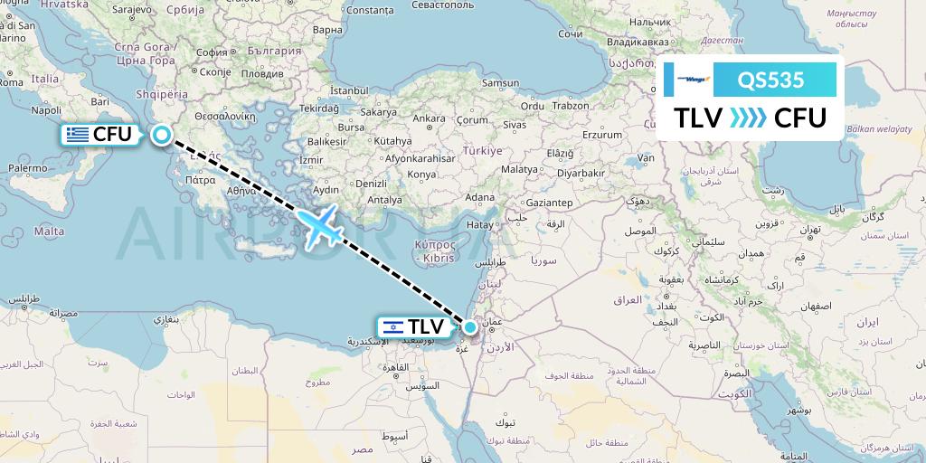 QS535 Smartwings Flight Map: Tel Aviv to Corfu