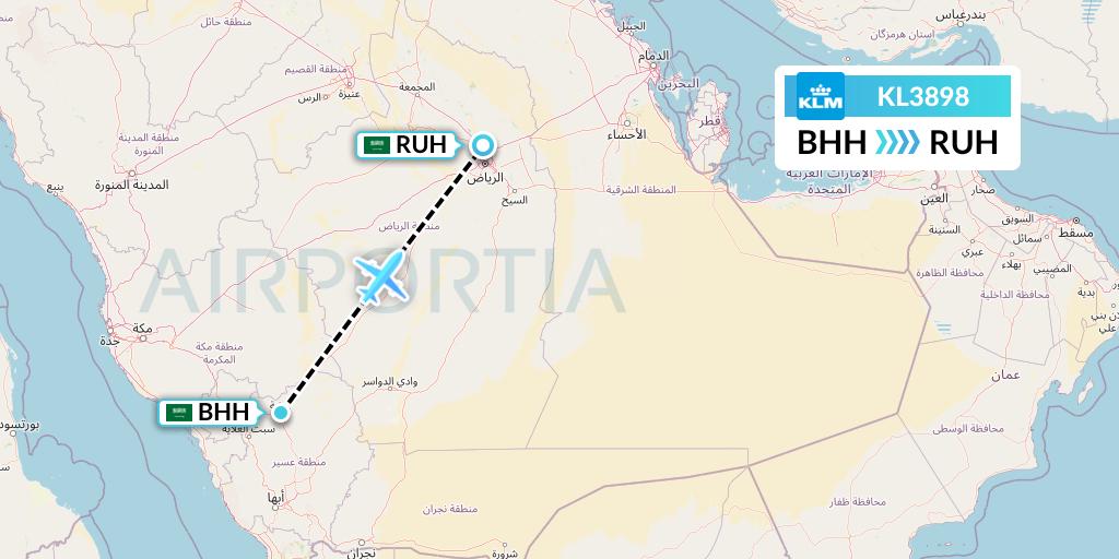 KL3898 KLM Flight Map: Bisha to Riyadh