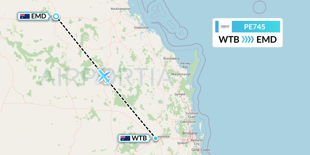 PE745 People's Viennaline Flight Map: Toowoomba to Emerald