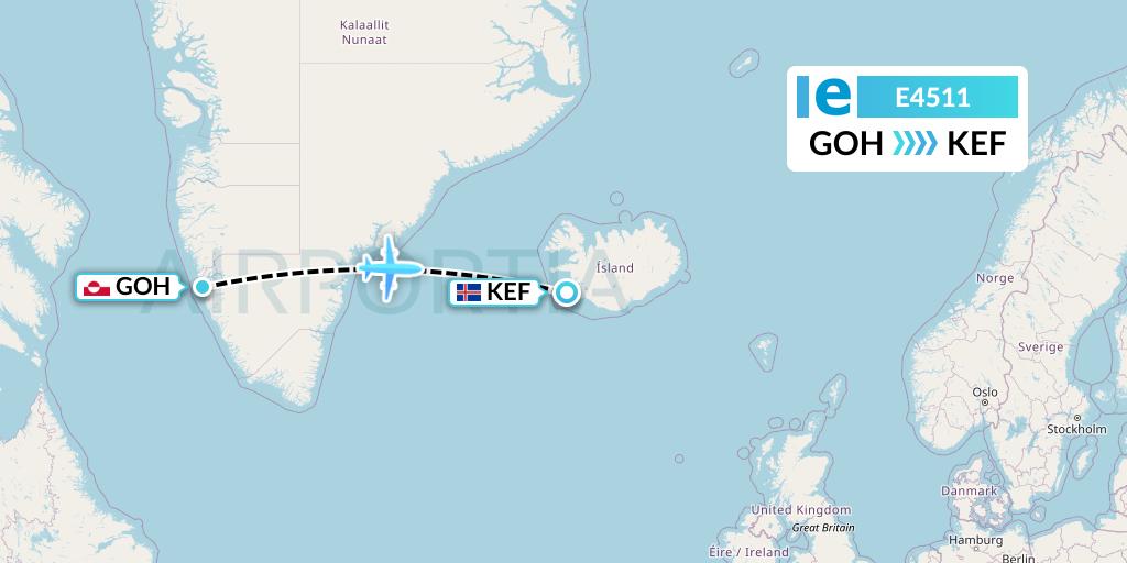 E4511 Estelar Latinoamerica C.A. Flight Map: Nuuk to Reykjavik