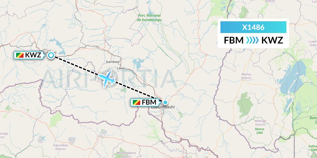 X1486 Nik Airways Flight Map: Lubumbashi to Congo