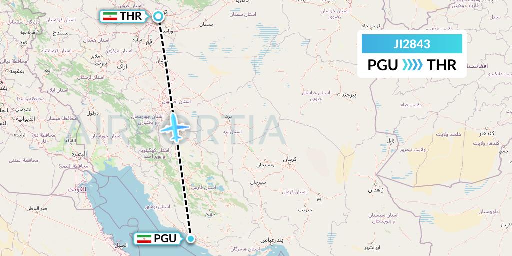 JI2843 Armenian Airlines Flight Map: Assaluyeh to Tehran