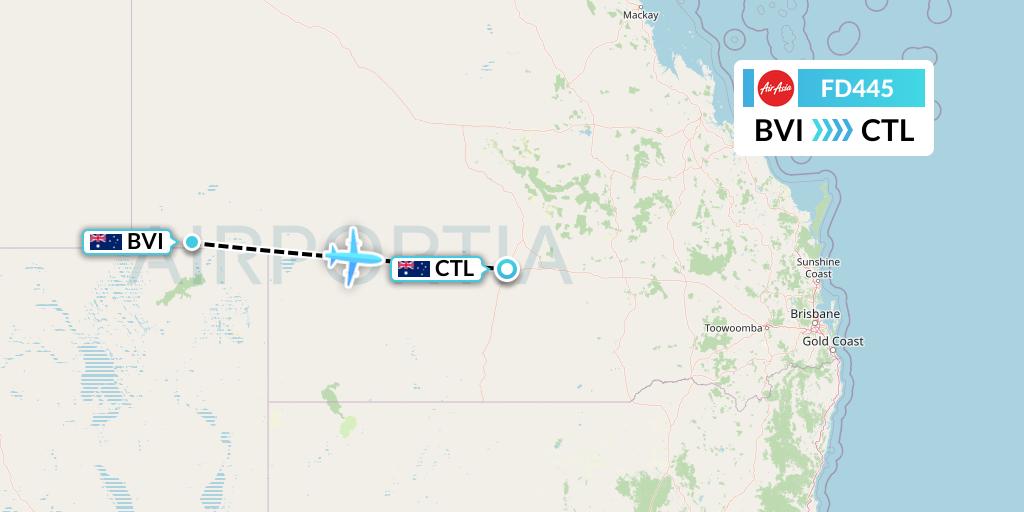 FD445 Thai AirAsia Flight Map: Australia to Charleville