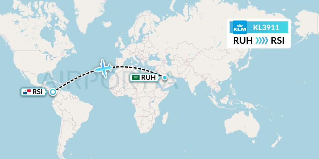 KL3911 KLM Flight Map: Riyadh to Rio Sidra