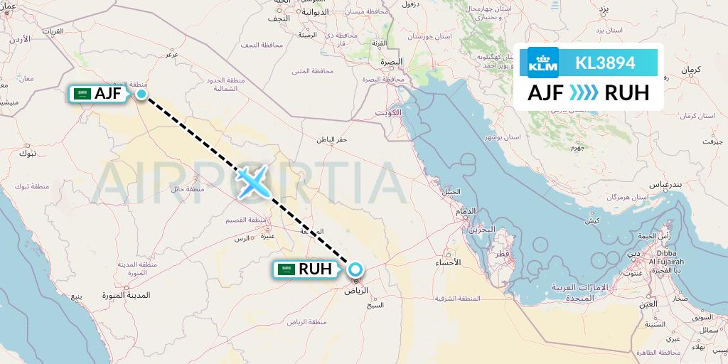 KL3894 KLM Flight Map: Sakaka to Riyadh