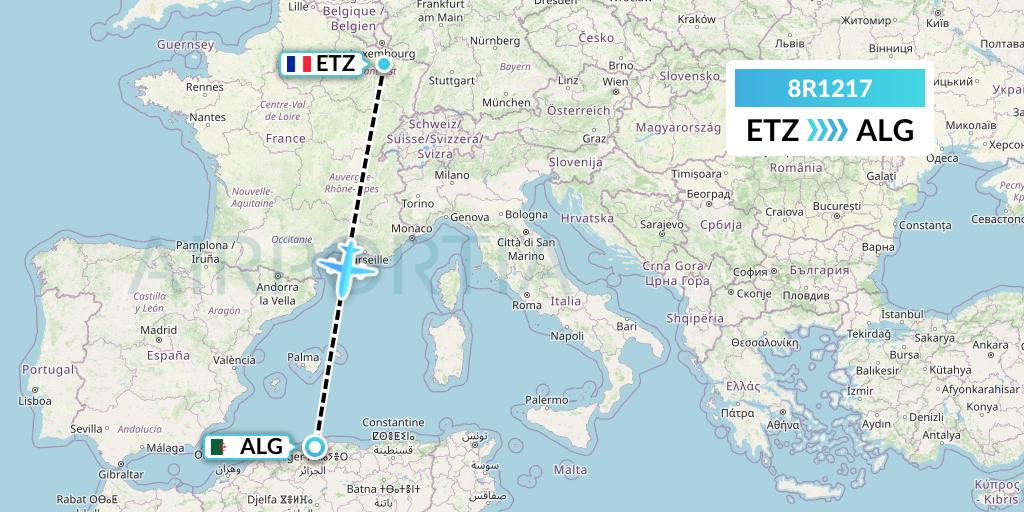 8R1217 Amelia Flight Map: Metz-Nancy to Algiers