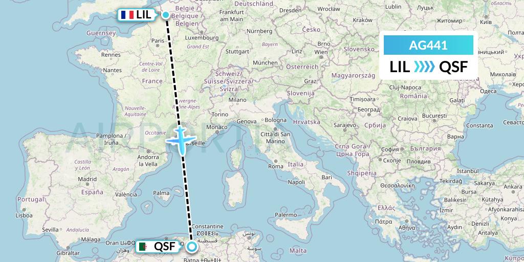 AG441 Aruba Airlines Flight Map: Lille to Setif