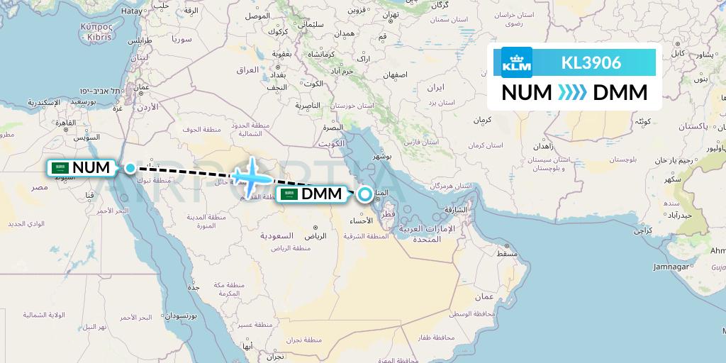 KL3906 KLM Flight Map: Tabuk to Dammam