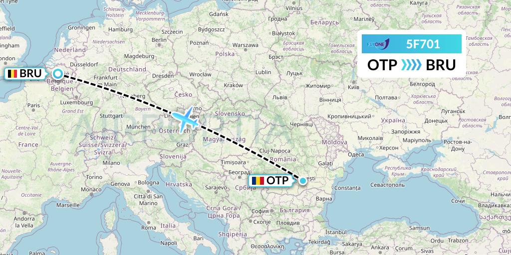 5F701 Fly One Flight Map: Bucharest to Brussels