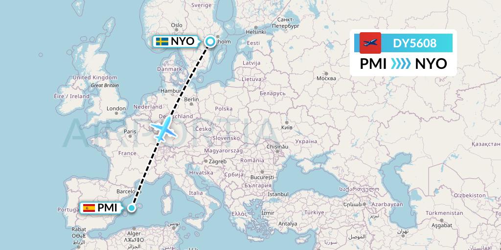 DY5608 Norwegian Flight Map: Palma de Mallorca to Stockholm