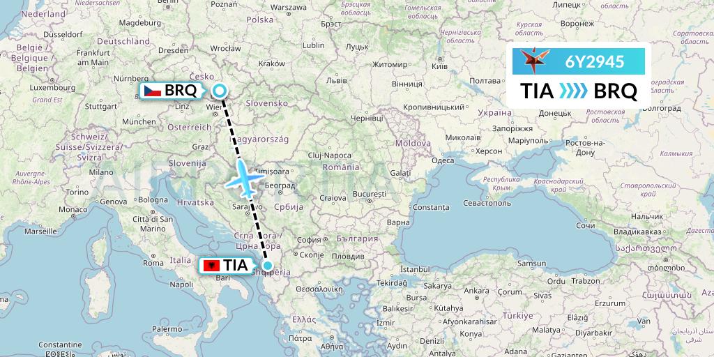 6Y2945 SmartLynx Flight Map: Tirana to Brno