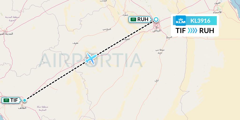 KL3916 KLM Flight Map: Taif to Riyadh