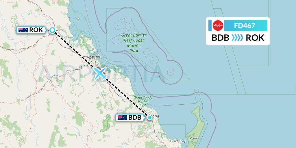 FD467 Thai AirAsia Flight Map: Bundaberg to Rockhampton
