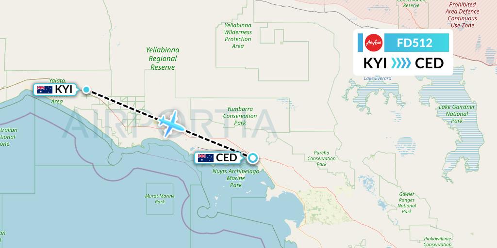 FD512 Thai AirAsia Flight Map: Yalata Mission to Ceduna