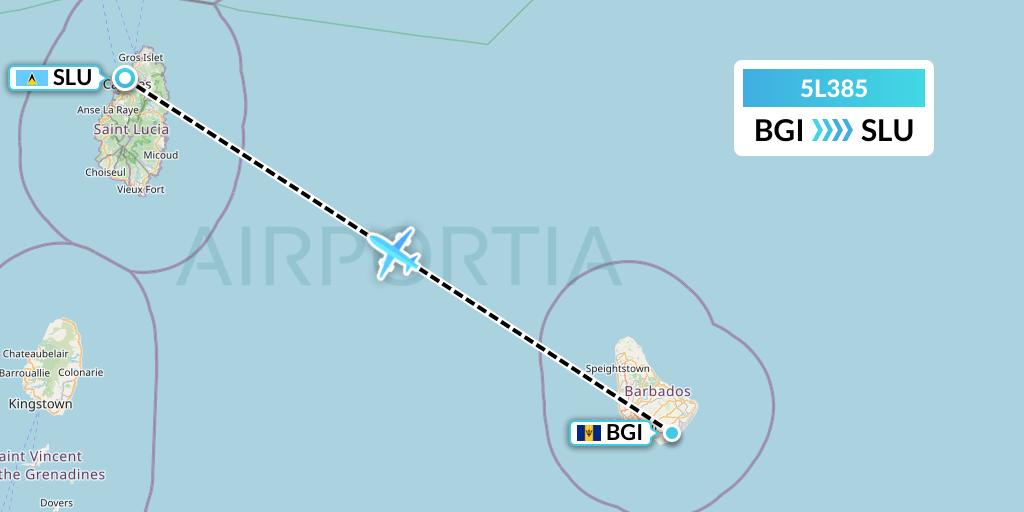 5L385 Fly Salone Airlines Limited Flight Map: Bridgetown to Castries