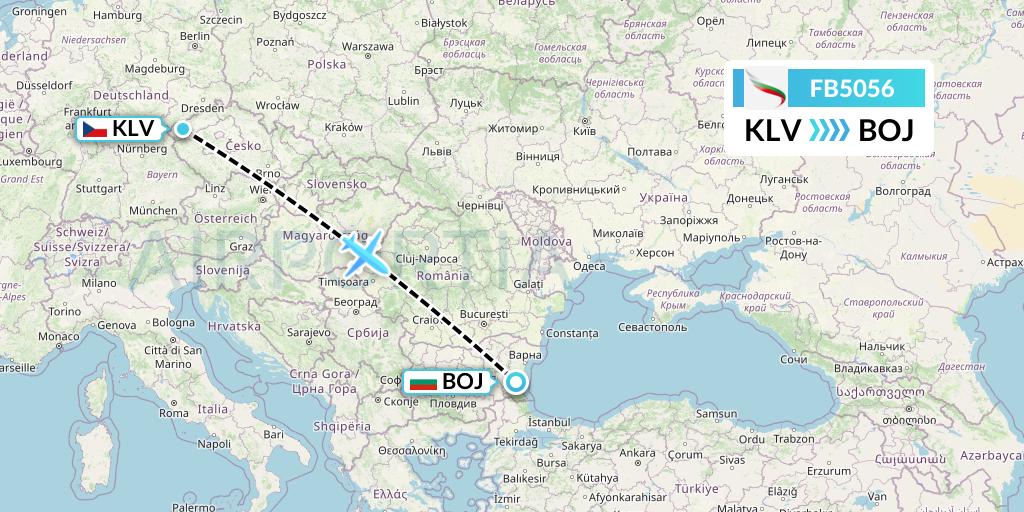 FB5056 Bulgaria Air Flight Map: Karlovy Vary to Burgas
