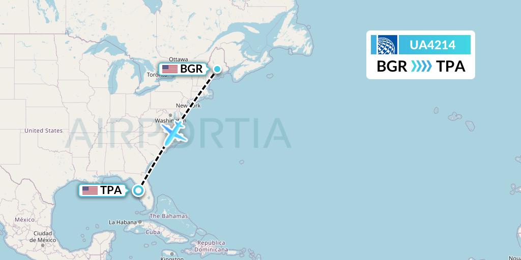 UA4214 United Airlines Flight Map: Bangor to Tampa