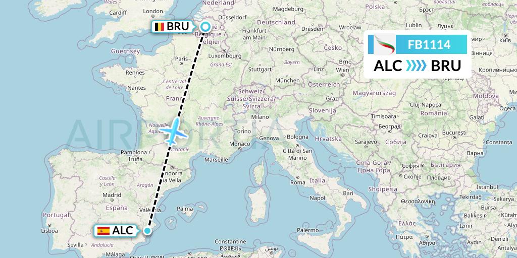 FB1114 Bulgaria Air Flight Map: Alicante to Brussels