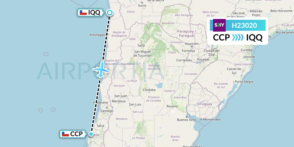 H23020 Sky Airline Flight Map: Concepcion to Iquique