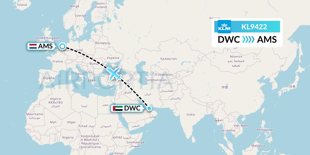 KL9422 KLM Flight Map: Dubai to Amsterdam