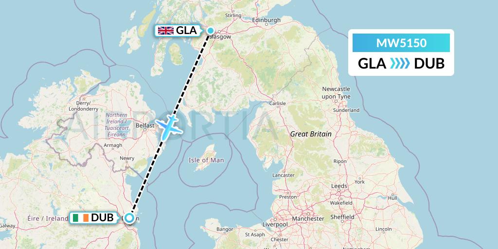 MW5150 Mokulele Flight Service Flight Map: Glasgow to Dublin