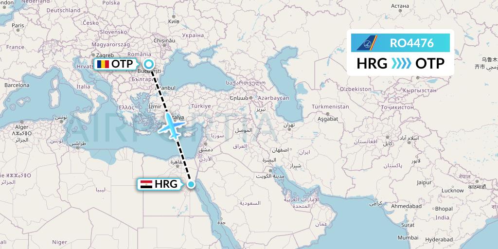 RO4476 Tarom Flight Map: Hurghada to Bucharest