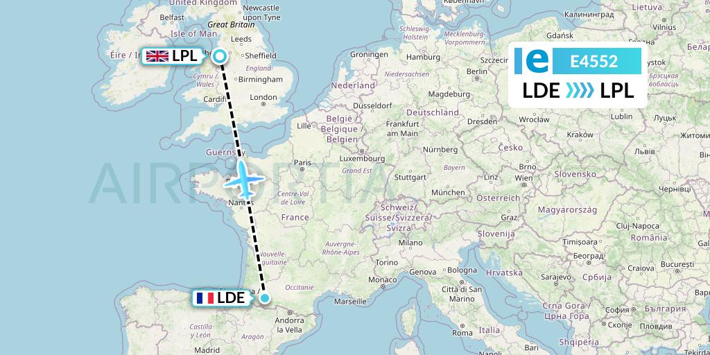 E4552 Estelar Latinoamerica C.A. Flight Map: Tarbes to Liverpool