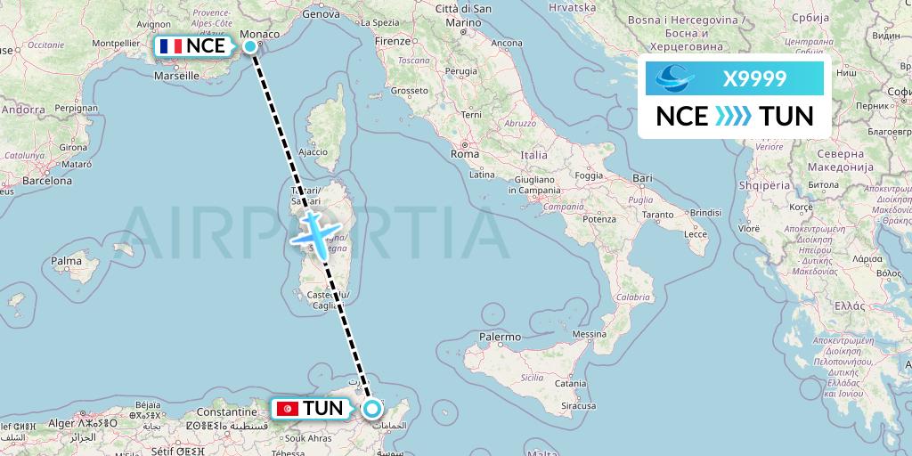 X9999 Avion Express Flight Map: Nice to Tunis