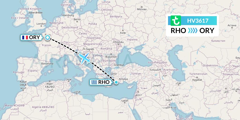 HV3617 Transavia Flight Map: Rhodes to Paris