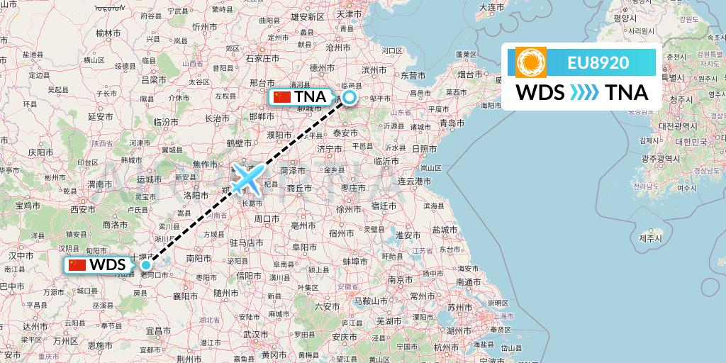 EU8920 Chengdu Airlines Flight Map: Shiyan to Jinan