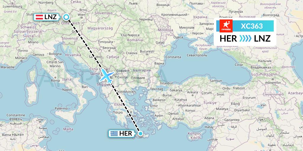 XC363 Corendon Airlines Flight Map: Heraklion to Linz