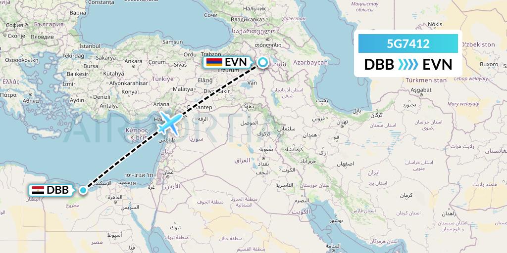 5G7412 Shirak Avia Flight Map: El Alamein to Yerevan