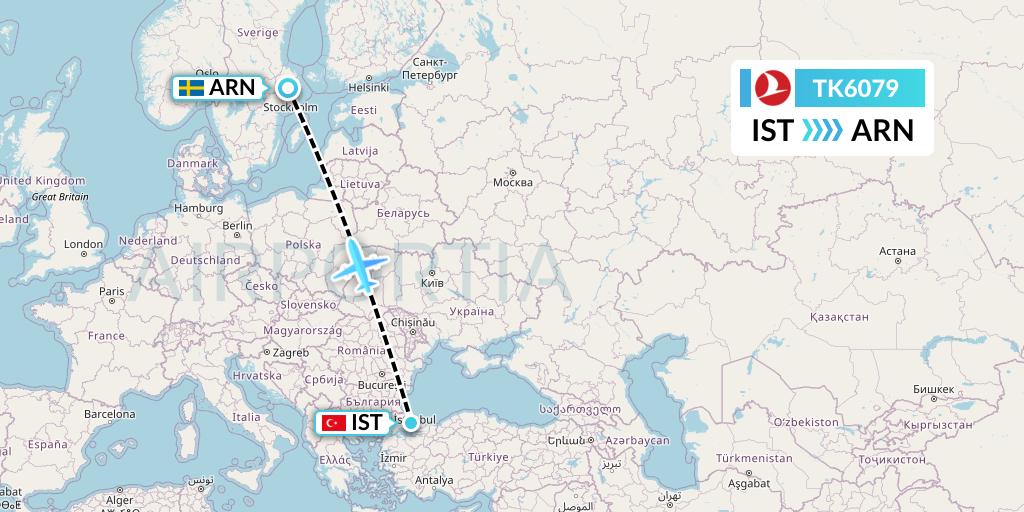 TK6079 Turkish Airlines Flight Map: Istanbul to Stockholm