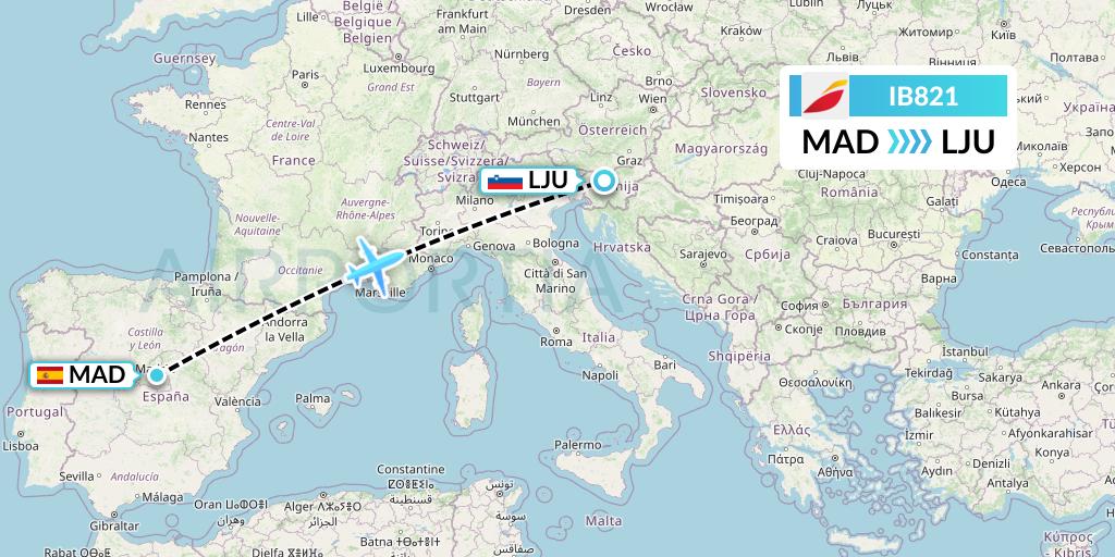 IB821 Iberia Flight Map: Madrid to Ljubljana