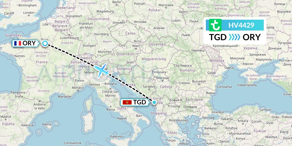 HV4429 Transavia Flight Map: Podgorica to Paris
