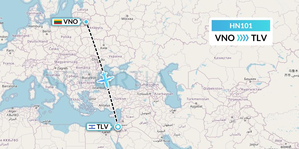 HN101 Uab Heston Airlines Jsc Heston Airl Flight Map: Vilnius to Tel Aviv